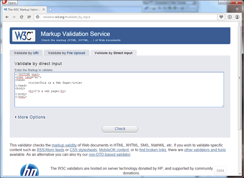 Screenshot of Text Input for Validator