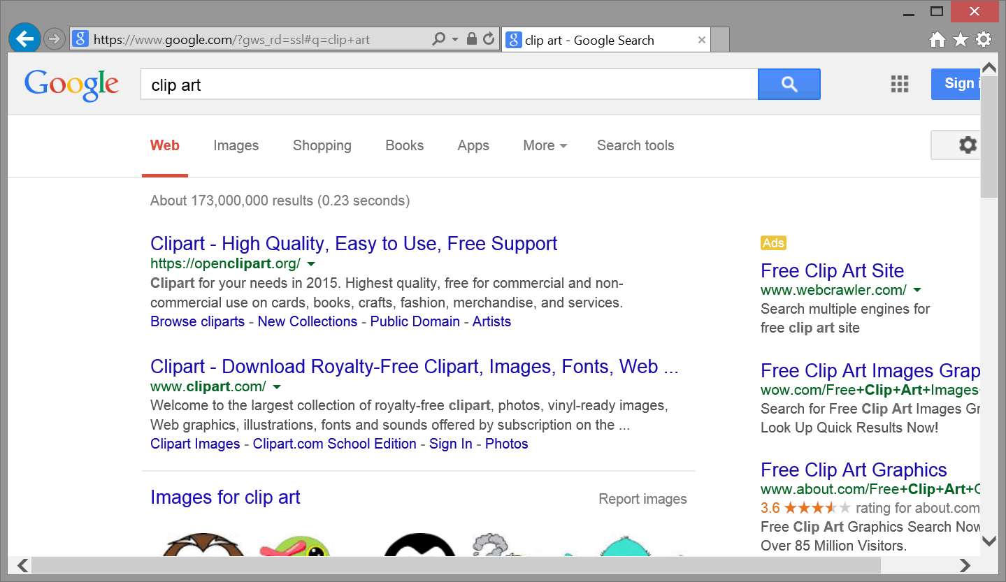 Browser search results from Google