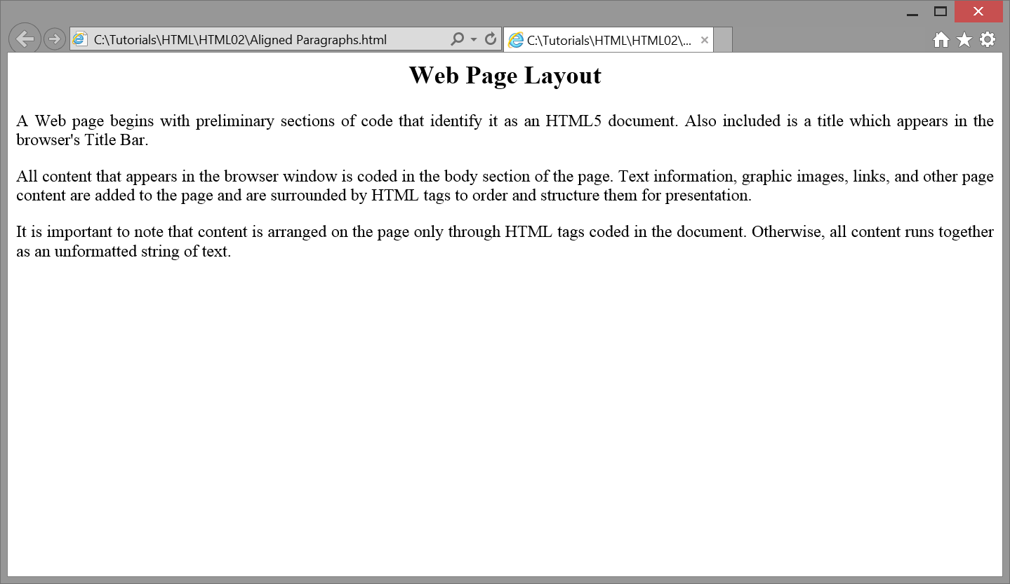 Browser w/ aligned paragraphs