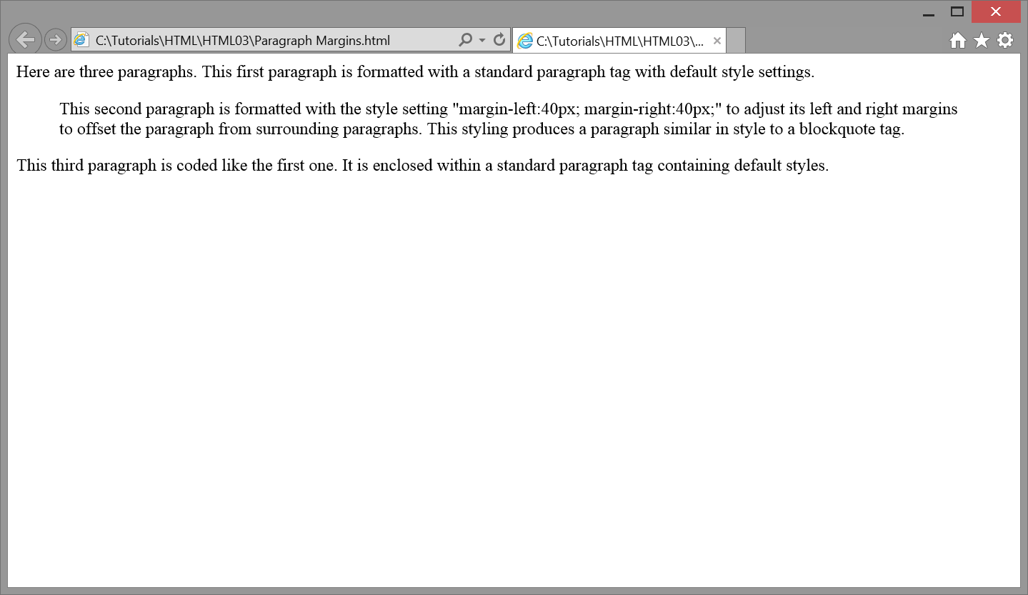 Web page using paragraph margins.
