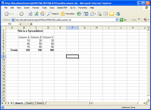 Excel document in a browser window.